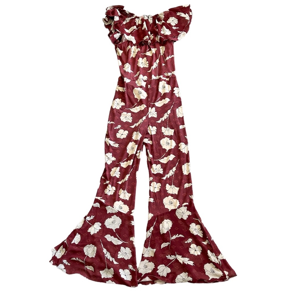 Free People Austin Floral Bell Bottom Ruffled Hem Jumpsuit Women’s Size Medium - Picture 8 of 9